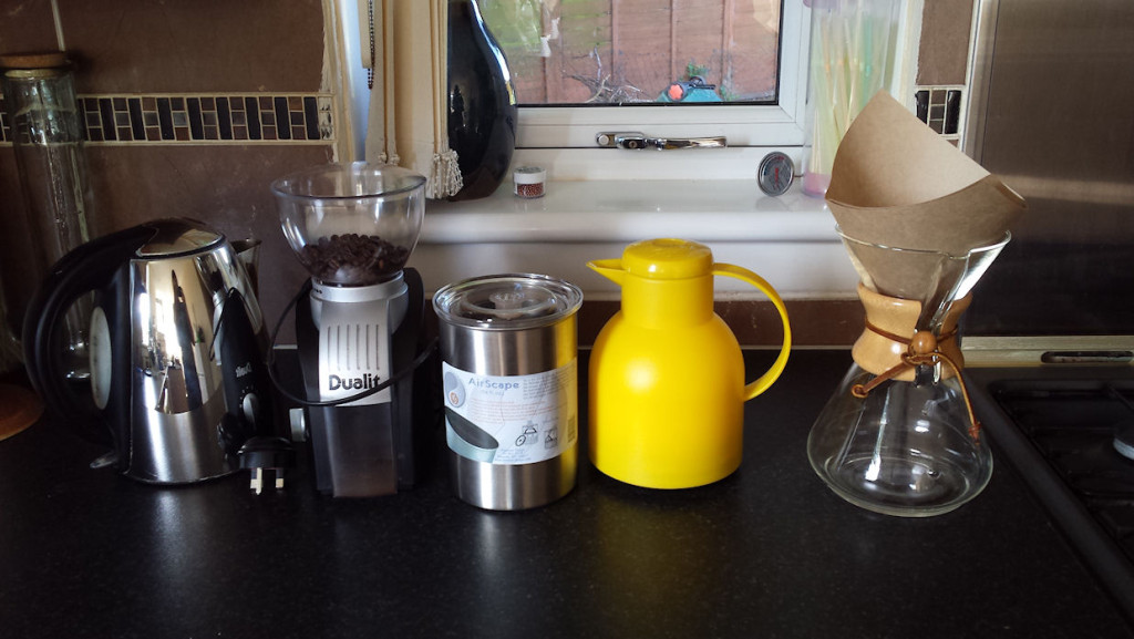 Coffee, kettle, vacuum flask, chemex